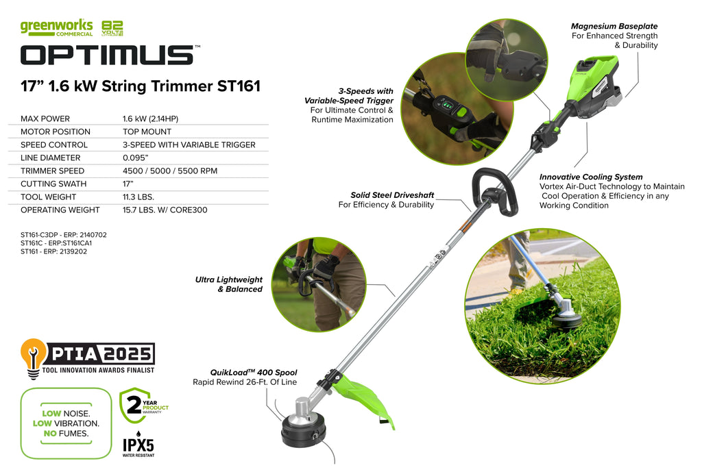 82V OPTIMUS 1.6kW 17" String Trimmer With (1) 4 Ah Battery and Dual Port Charger | ST161-4DP
