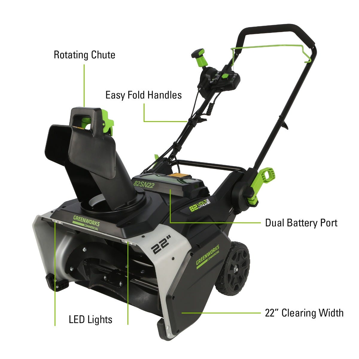 82V 22" Snow Thrower with 5Ah Battery and Dual Port Charger | 82SN22-5DP