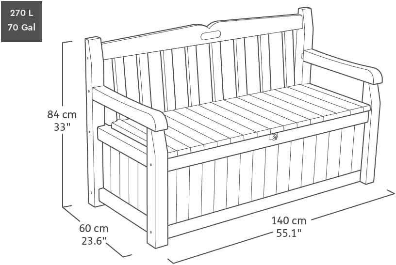 Keter Eden Bench 265L Outdoor 60% recycled Garden Furniture Storage Box Graphite & Light Grey