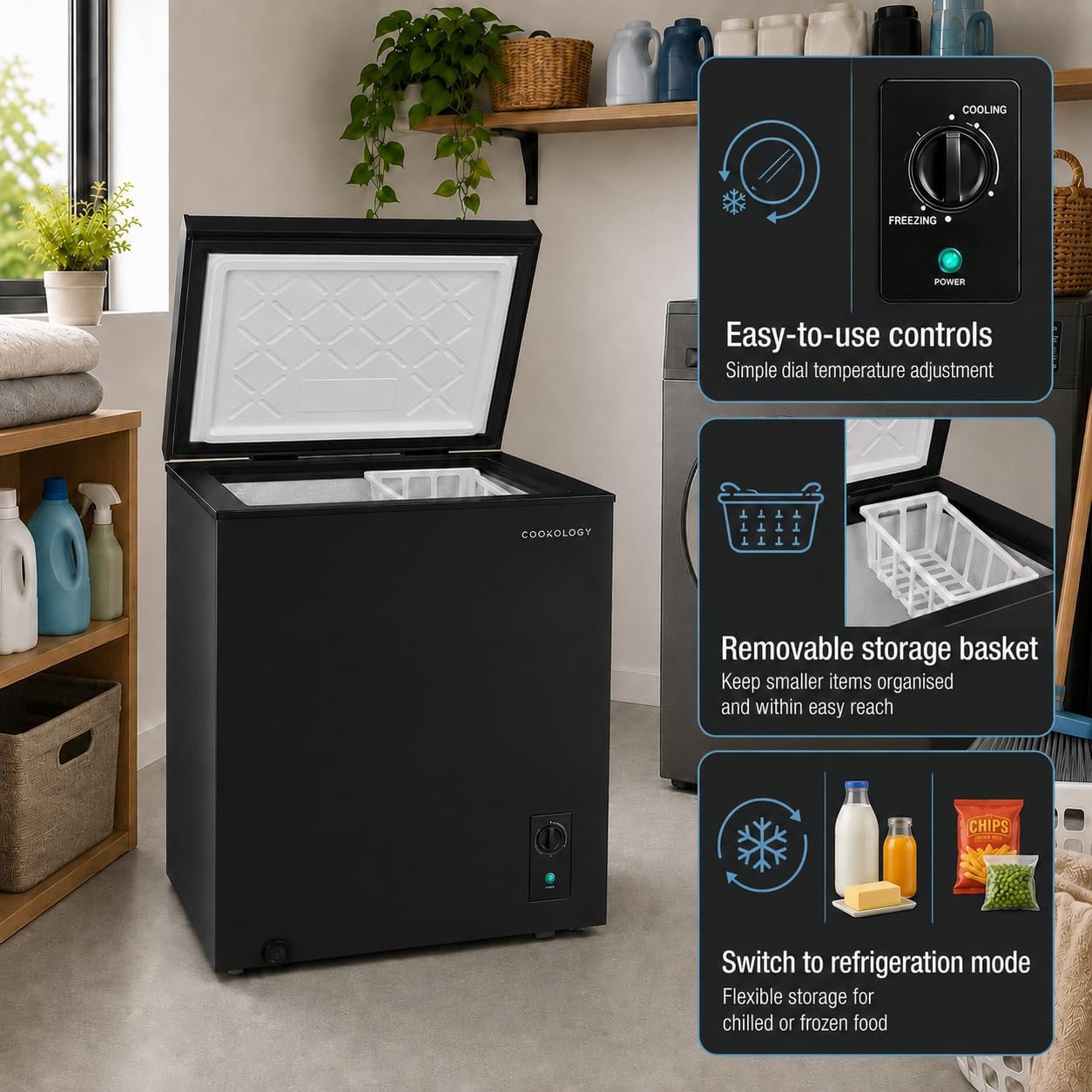 Cookology CCFZ99BK Freestanding Chest Freezer in Black - 99 Litre Capacity - For Kitchens