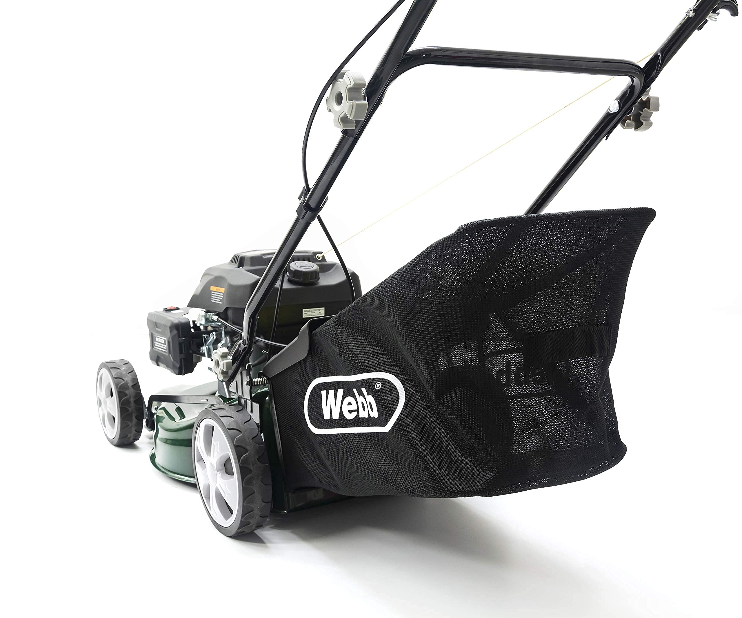 Webb WER460SP 18"/46cm Self-Propelled Rotary Petrol Lawn Mower, 141cc, 7 Cutting Heights, 55L Bag - 3 Year Guarantee (18")