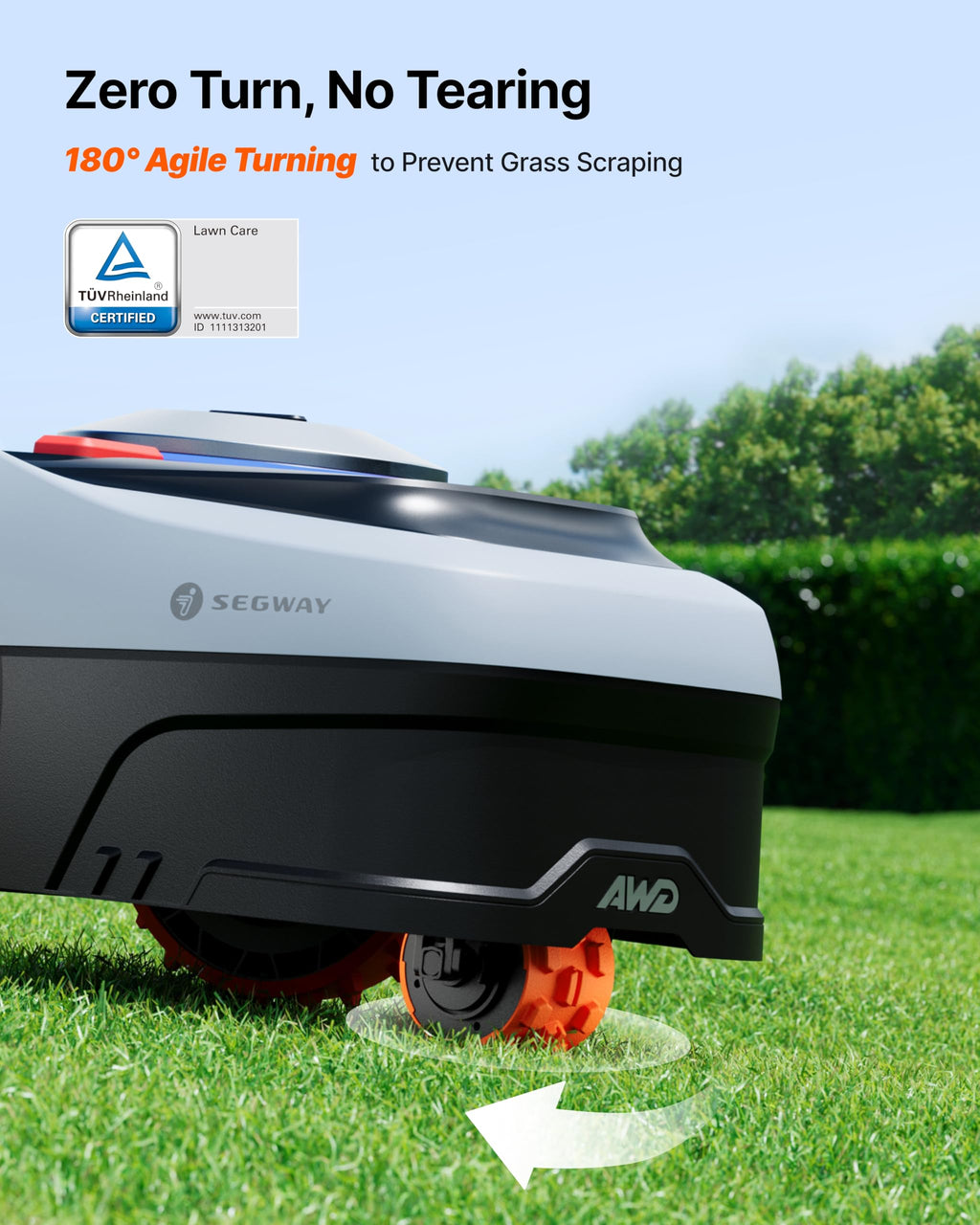 Segway Navimow i205 AWD Robotic Lawn Mower without Boundary, All-Wheel-Drive for 45% Slopes, EFLS NRTK + Vision, Auto Mapping, Incl. 2.55 Ah Battery, Rec. 500 m², No RTK Antenna Required