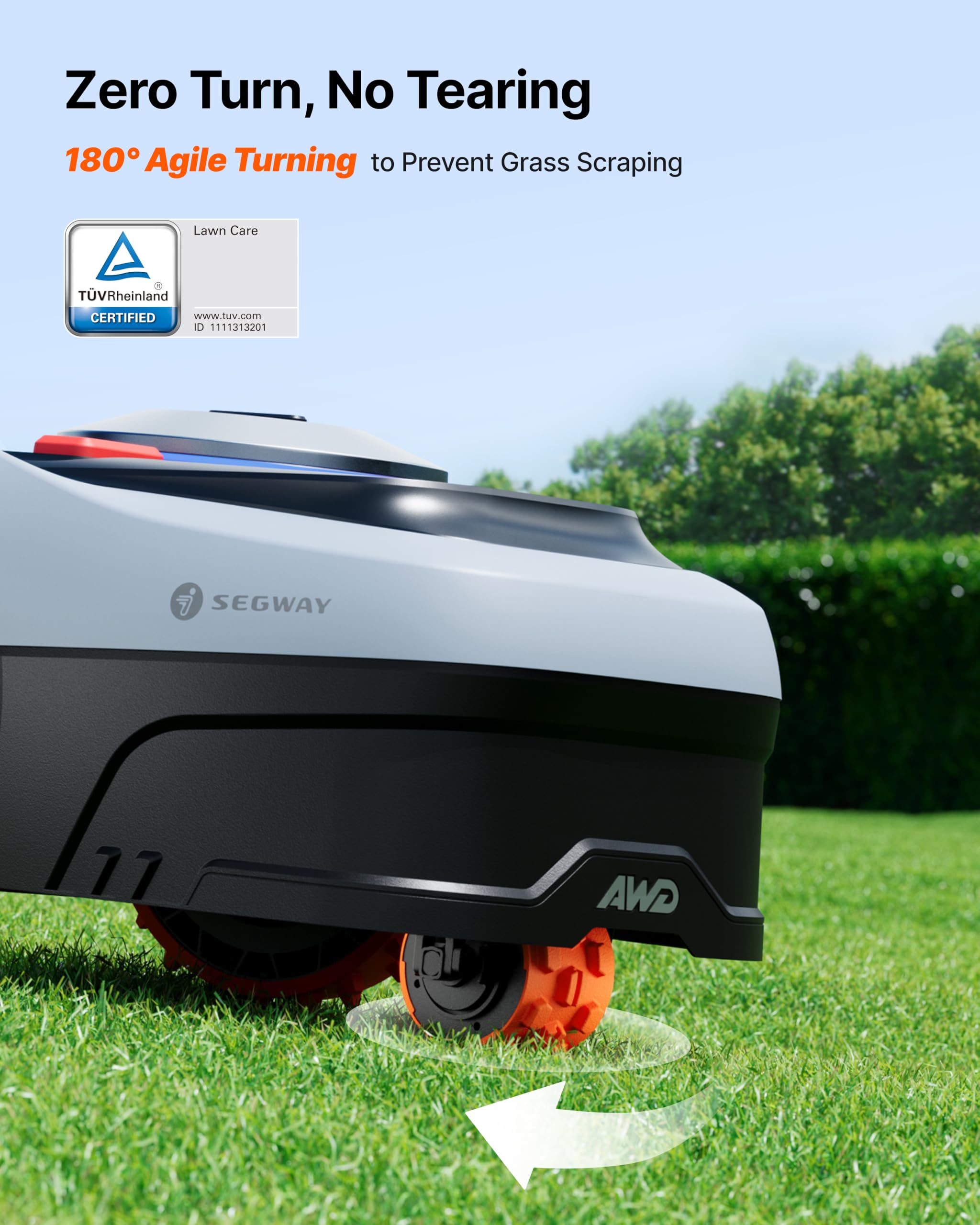 Segway Navimow i205 AWD Robotic Lawn Mower without Boundary, All-Wheel-Drive for 45% Slopes, EFLS NRTK + Vision, Auto Mapping, Incl. 2.55 Ah Battery, Rec. 500 m², No RTK Antenna Required