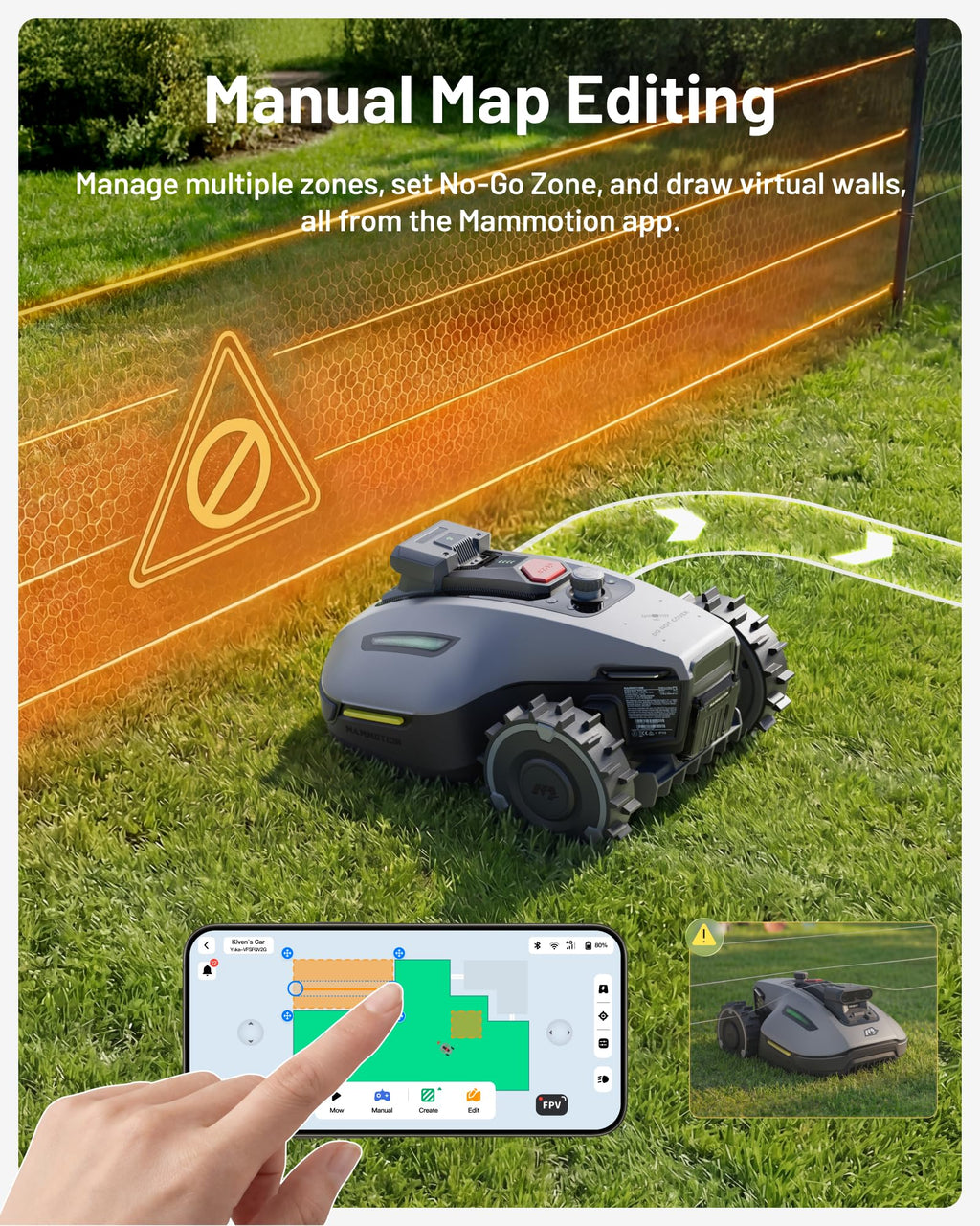 MAMMOTION YUKA mini 2 500 Robot Lawn Mower without Boundary, Recommended 500 ㎡, Tri-Cam AI Vision, NO RTK, No Signal Dropouts, Auto Multi-Zone Mapping, DropMow, 45% Slopes Cutting Heights 20-60mm