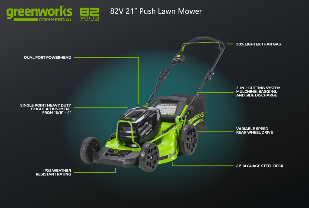 82V 21’’ Brushless Push Mower with 2.5Ah Battery and Dual Port Charger | 82LM21-25DP