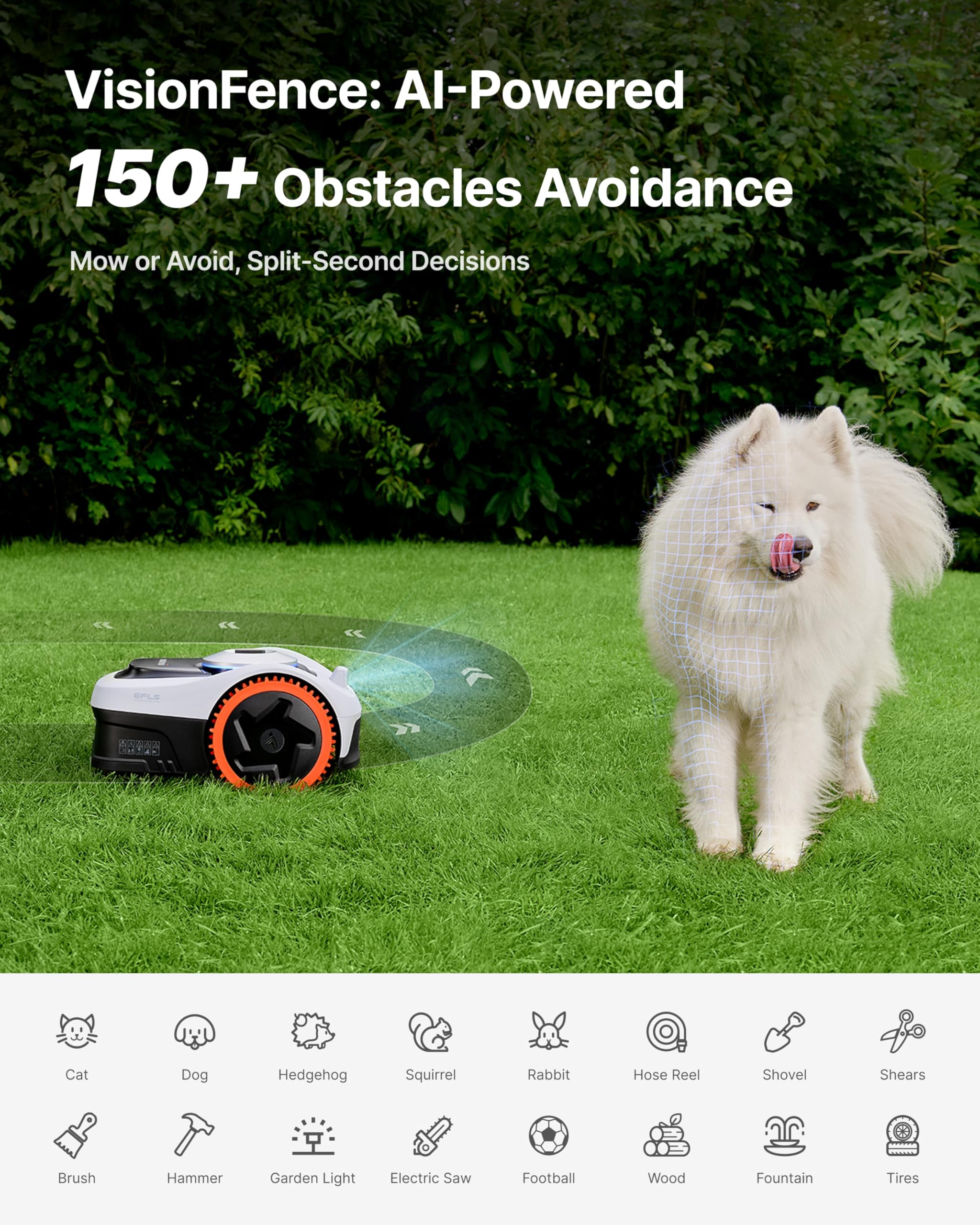 Segway Navimow i205 AWD Robotic Lawn Mower without Boundary, All-Wheel-Drive for 45% Slopes, EFLS NRTK + Vision, Auto Mapping, Incl. 2.55 Ah Battery, Rec. 500 m², No RTK Antenna Required