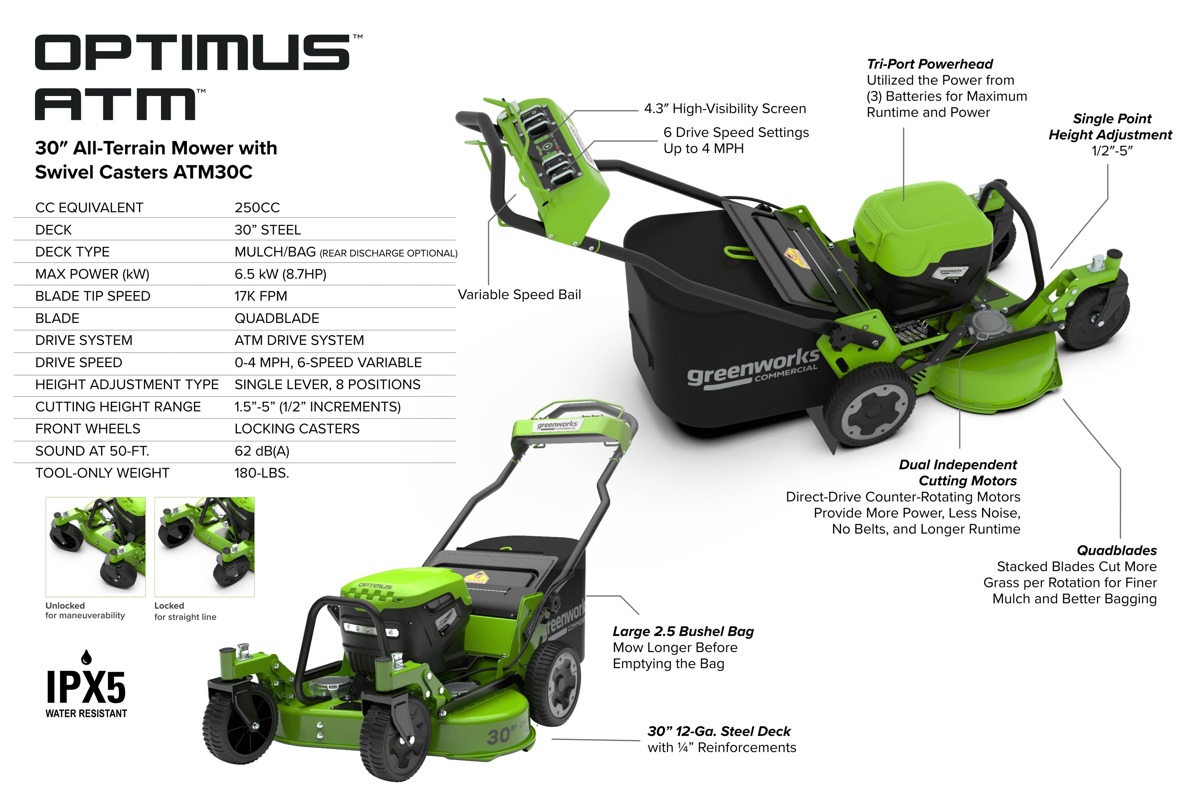 82V OPTIMUS ATM 30" Self-propelled Mower with Swivel Casters | ATM30C