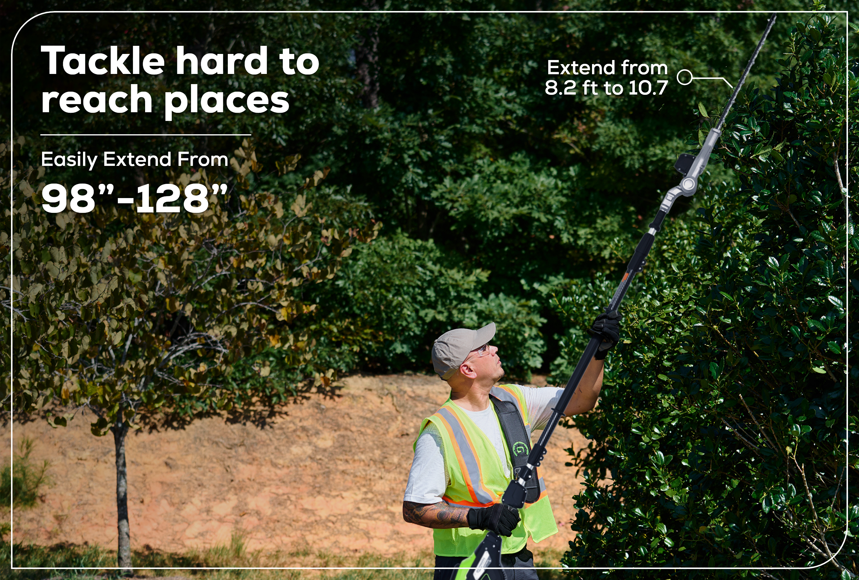 82V OPTIMUS 20" Telescoping + Articulating Pole Hedge Trimmer | PH662T