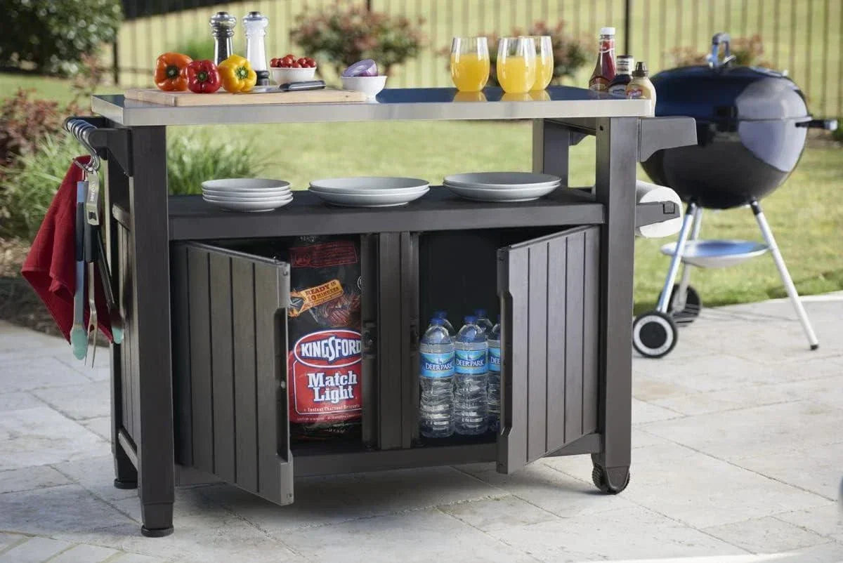 Keter Unity XL BBQ Side Table, Dimensions 134 x 51.7 x 89.6 cm, Grey, Weatherproof